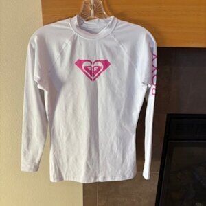 ROXY Girls Long Sleeve Rashguard Pink White Size L